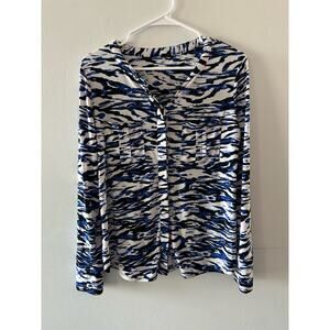 Dana Buchman Top Women's Medium Button Up Blouse Long Sleeve Printed Office